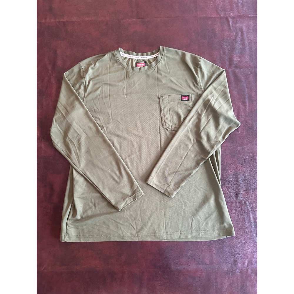 Wrangler Workwear Mens XL Long Sleeve Pocket T-Shirt Olive Green Performance Tee